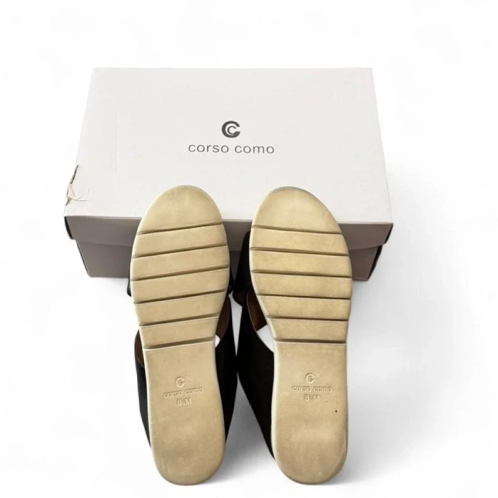 Corso Como Bruna‎ Black Leather Criss Strap Platform Wedge Sandals, Women's 8.5